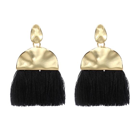 Gold and Black Tassel Earrings - Picture 1 of 1